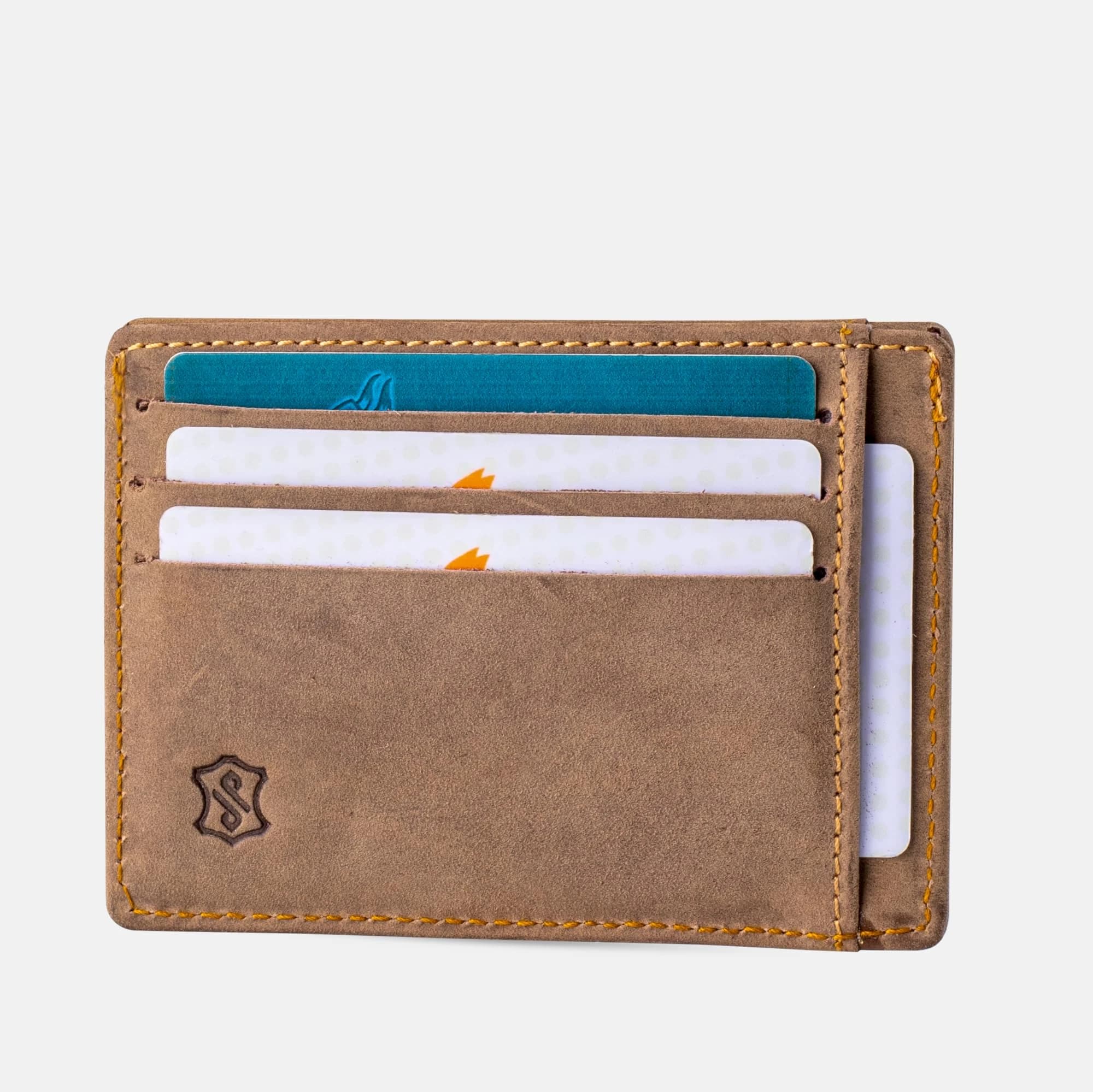 Genuine Leather Card Holder – 8 Pockets, Fits 12 Cards — Hazelnut — 1