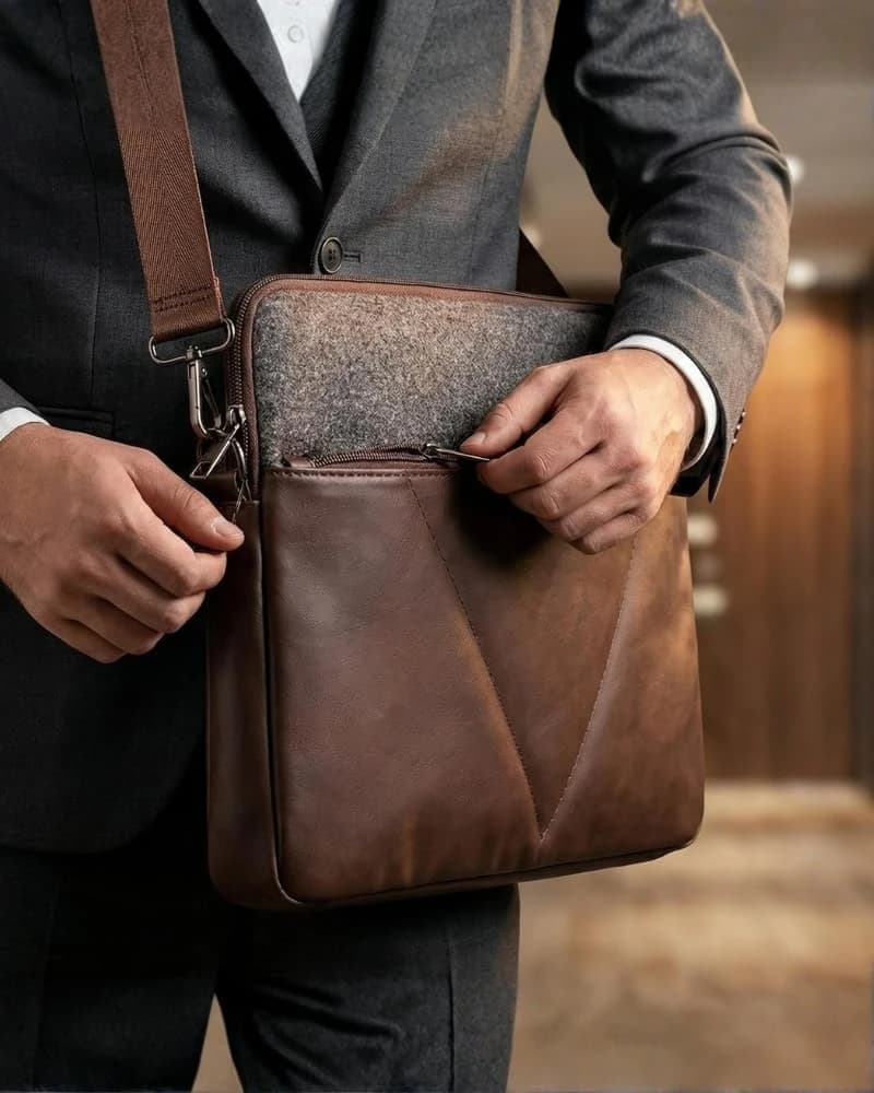 حقيبة لابتوب دي بيلي – جلد PU فاخر مع حماية صدمات وتبطين — 8b4514 — 9