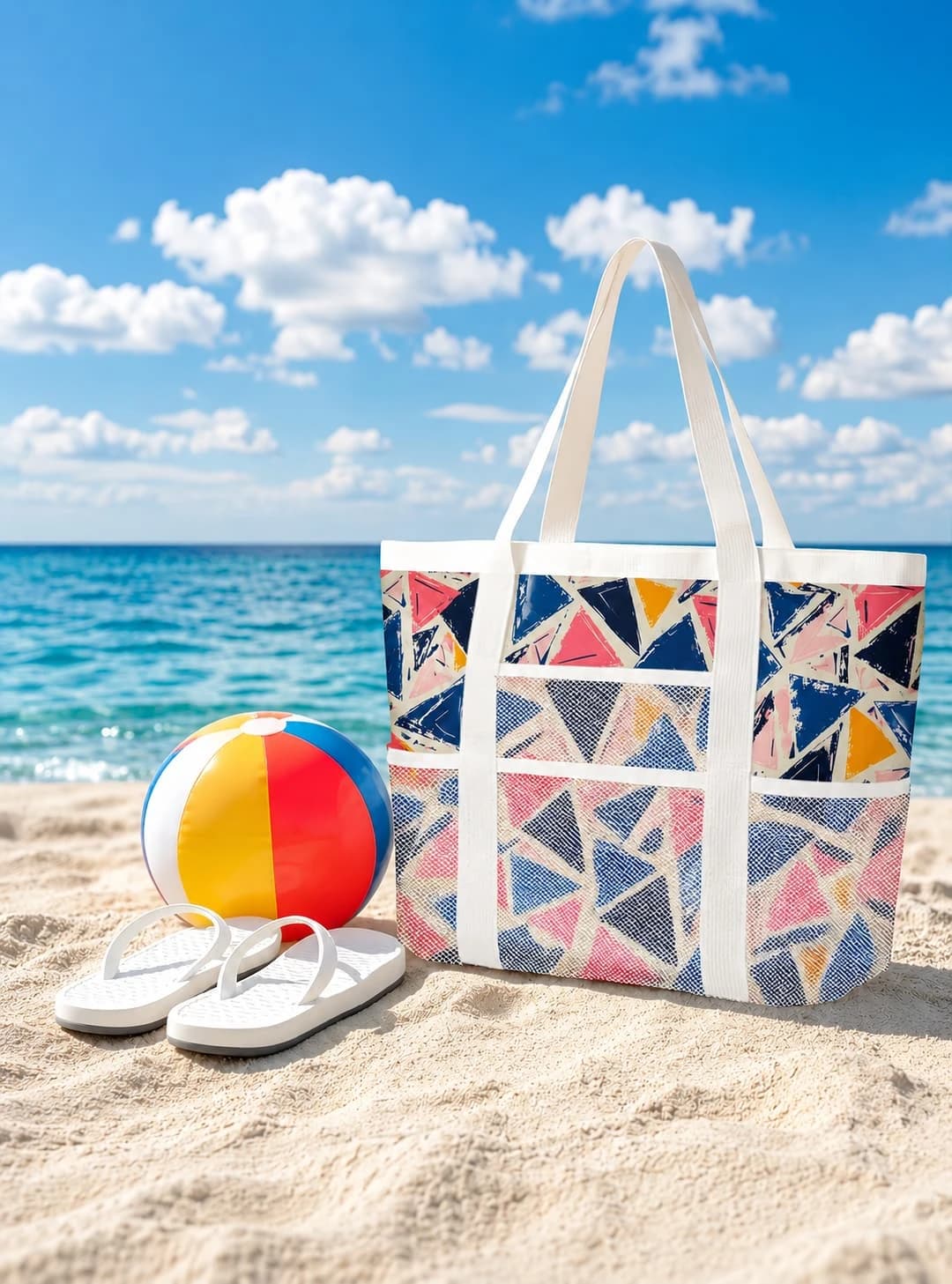 Di Pelle Waterproof Beach Tote Bag – Handmade Egyptian Design — مشجر مثلثات — 4