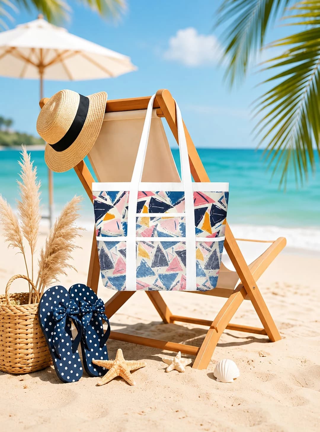 Di Pelle Waterproof Beach Tote Bag – Handmade Egyptian Design — مشجر مثلثات — 6