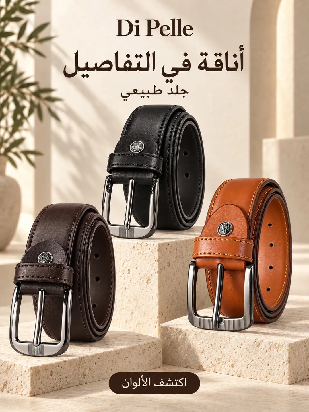 حزام رجالي كلاسيك جلد طبيعي – أسود وبني وهافان — Black — 7