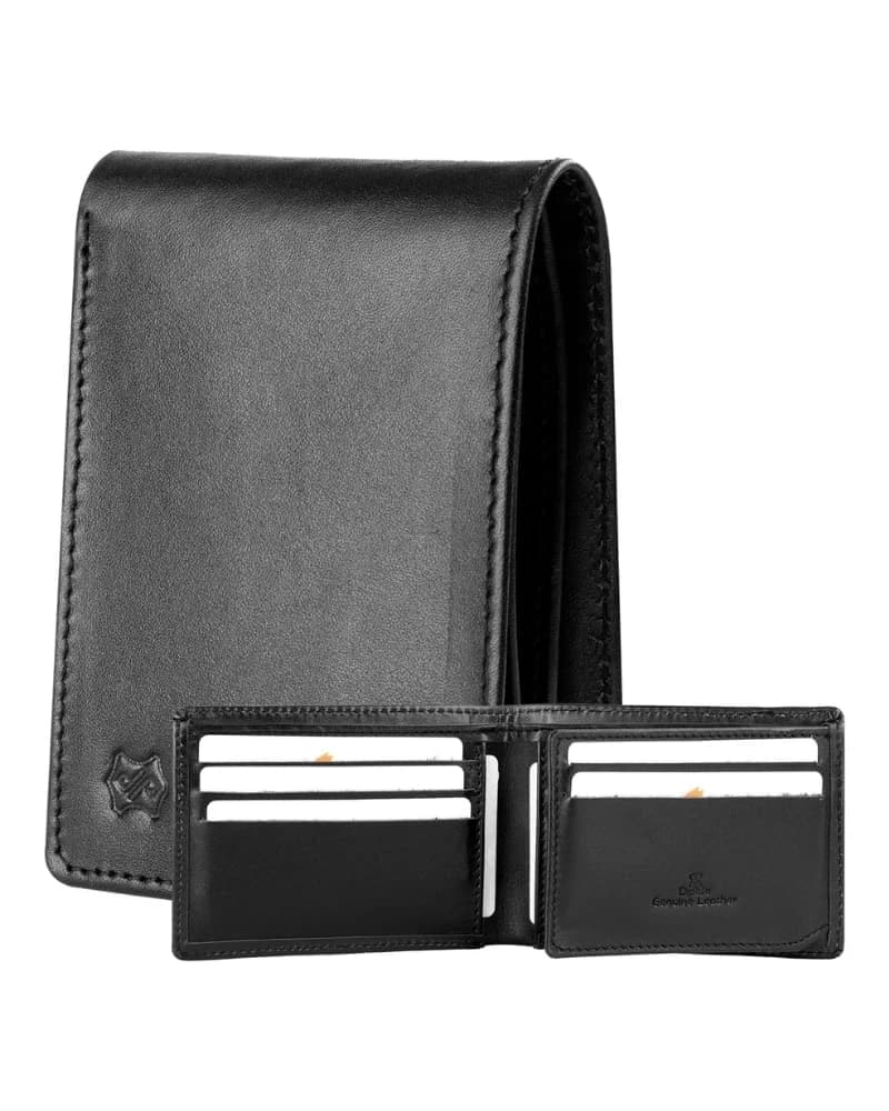 Di Pelle Men's Real Leather Bifold Wallet with ID Window — Black