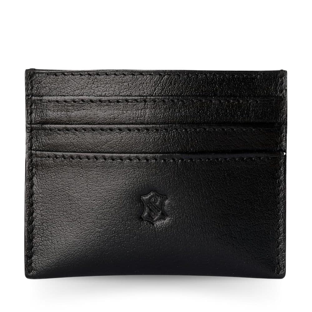 A Black Leather Wallet With Stitching