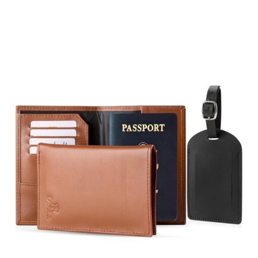 جراب جواز سفر جلد طبيعي فاخر مع حافظة كروت ونقود + تاج شنطة – Di Pelle 8 حامل جواز سفر من الجلد الطبيعي هافان 2 1